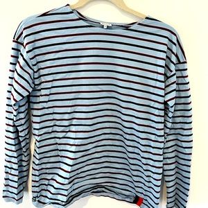 Kule the boyfriend long sleeve T shirt in light blue navy/red stripe size XS